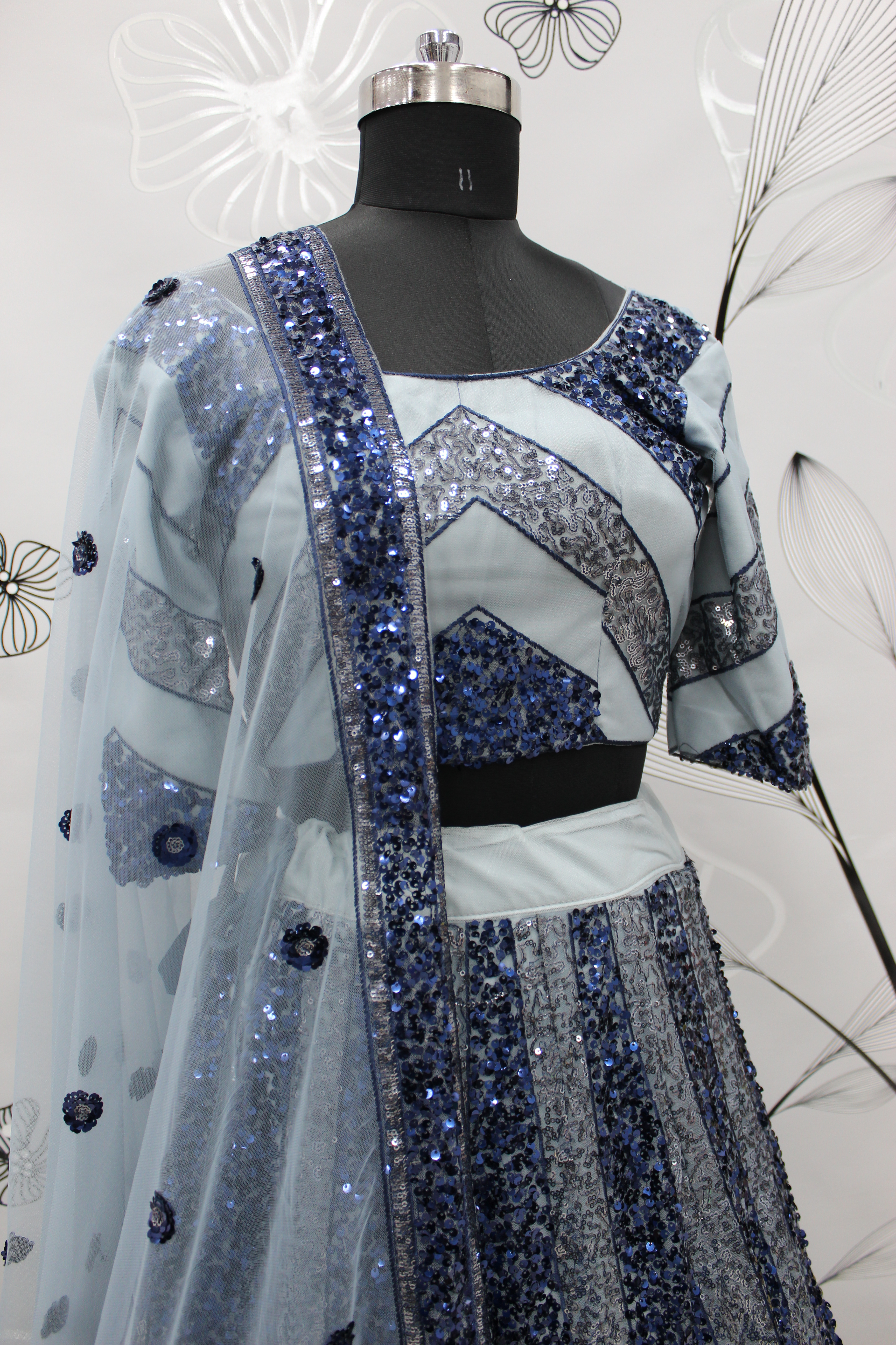 Admirable Grey Color Soft Net Fabric Sequins Work Lehenga Choli